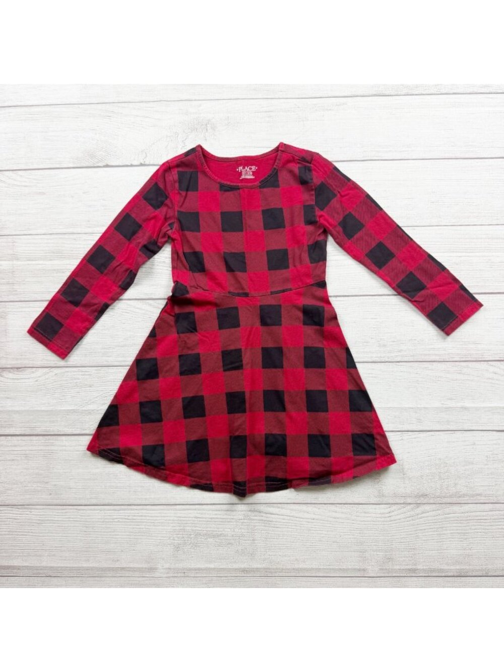 Children's Place Girls Place Red & Black Plaid Long Sleeve Dress S 5-6